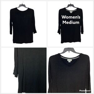 Women's Liz Claiborne Medium 8 - 10 V-Neck Sweater Shirt Black Buttery Soft NWOT